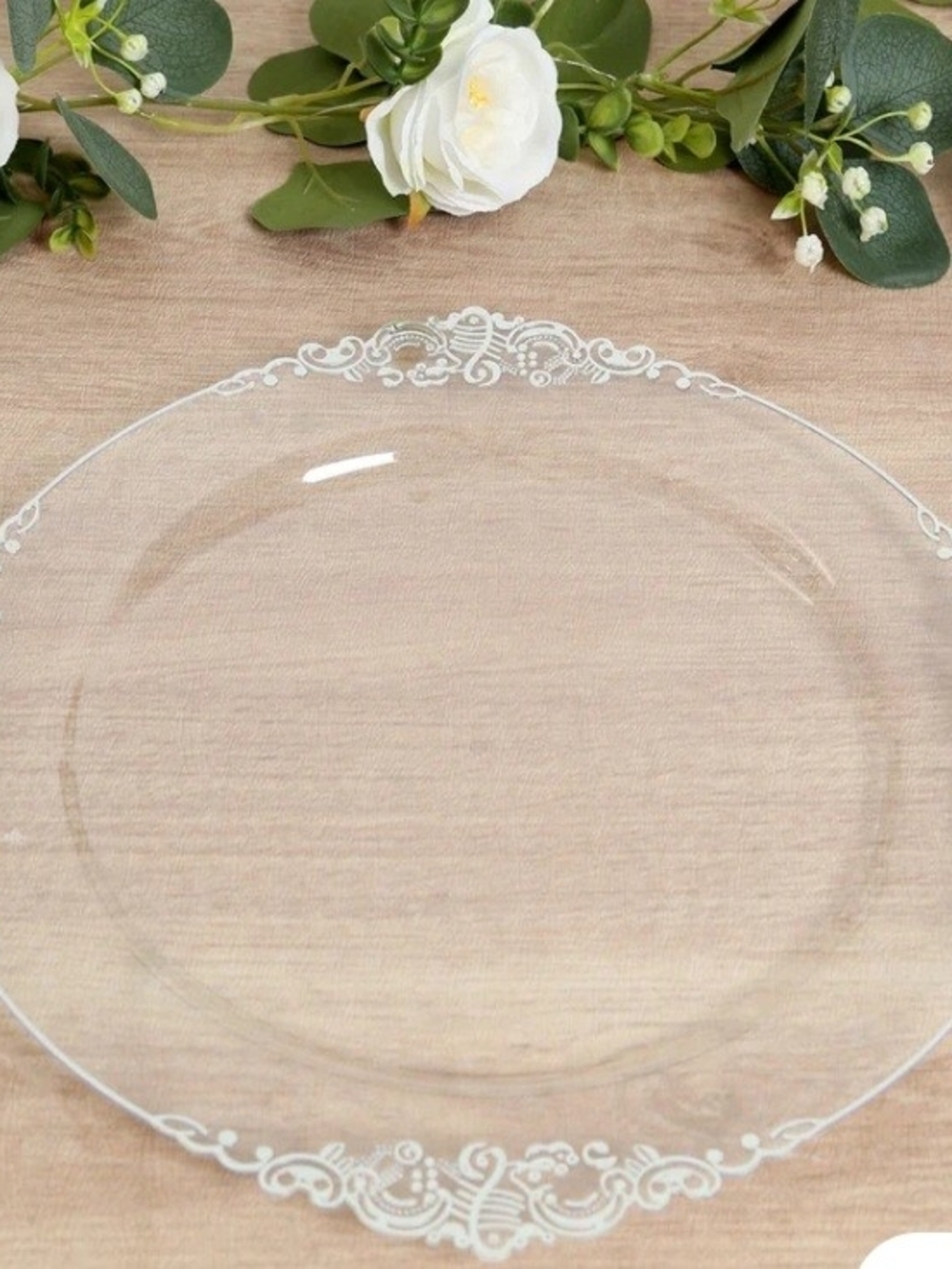 Clear Plastic Chargers With Silver Trim, Set Of 125